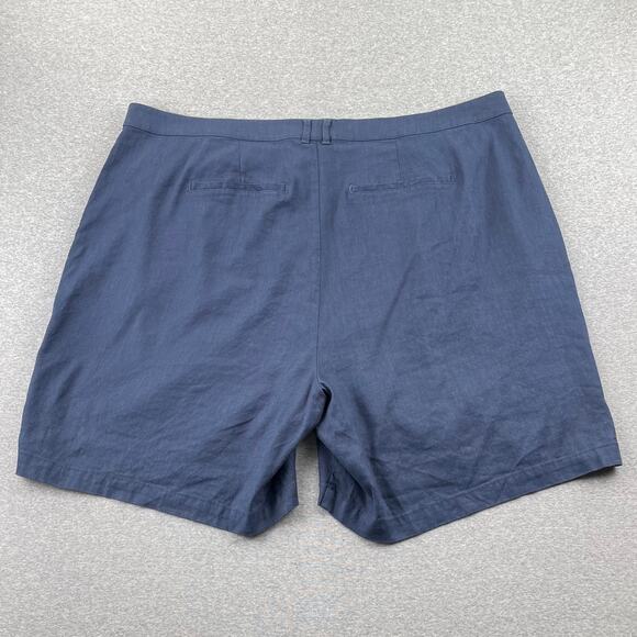 NYDJ Plus Shorts 20W Oxford Navy Blue Stretch Linen Relaxed Fit Casual Summer - Picture 2 of 13